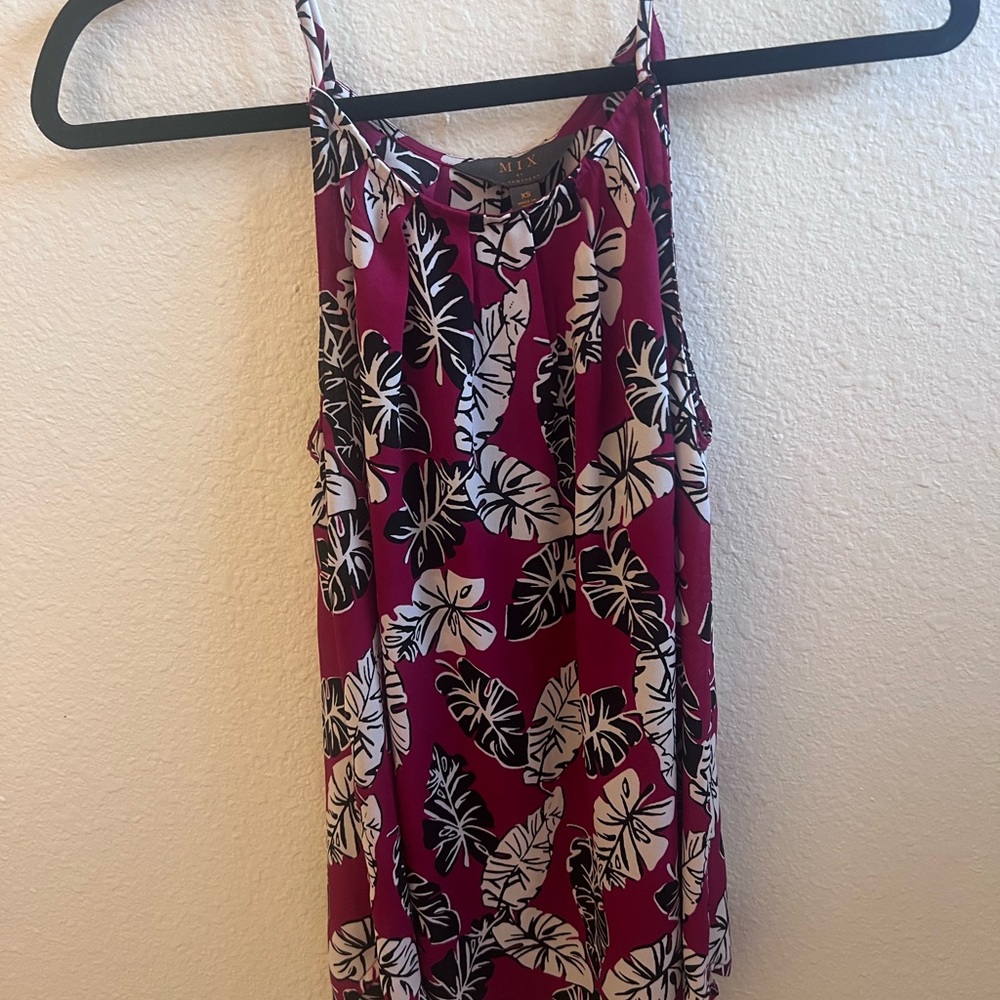 41 Hawthorn Red and Black Leaf Print Blouse